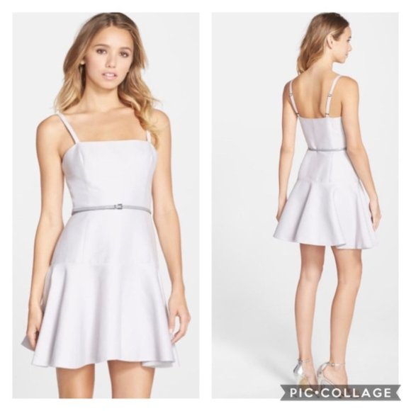 Halston Heritage Faille Belted Fit and Flare Mini Dress - Picture 1 of 9